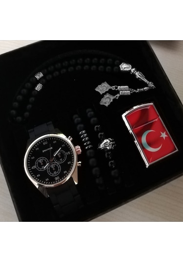 Erkek Kol Saati Seti Çakmak Bileklik Tesbih Erkek Hediye Seti