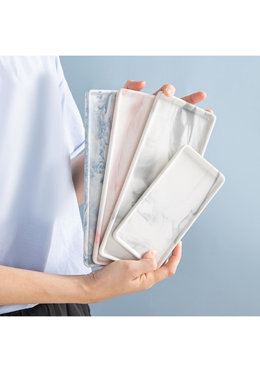 Homyl Yemek Odası Düğün Evi Için Seramik Banyo Vanity Tepsi Gri Küçük Gri