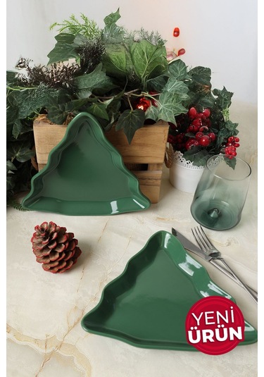 Yeşil Çam Kayık Tabak 22 Cm 2 Adet 308 Yeşil