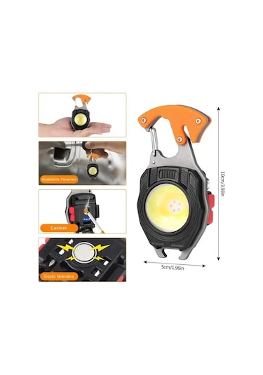 Q-max Çok Fonksiyonlu Mini Led Lamba Anahtarlık Ve Çakmak Usb Şarjlı Kamp İçin Taşınabilir Tam 7 Modlu Siyah