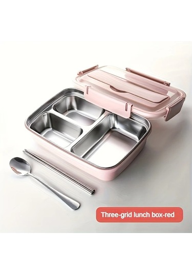 Globalbloom Pembe 3 Bölmeli Sızdırmaz Paslanmaz Çelik Yemek Kutusu Öğrenci Ofis Pembe