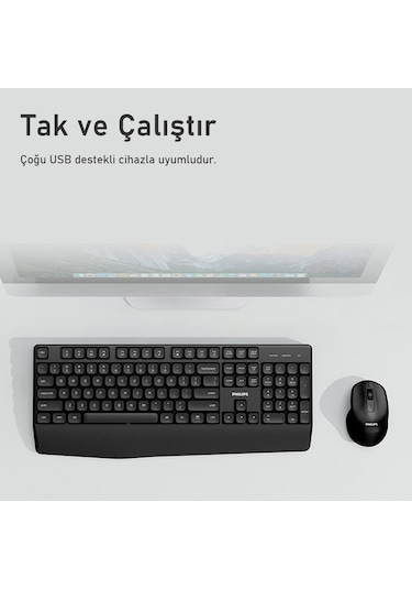 Philips Spt6348 Kablosuz Türkçe Q Klavye Ve Mouse Seti Siyah
