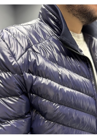 Avni Ceylan Erkek Parlak Şık Slim Fit Kışlık Şişme Mont Lacivert