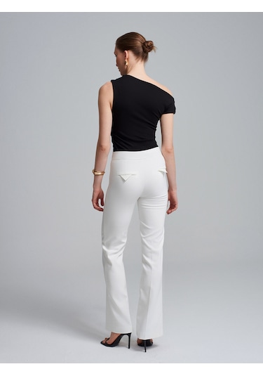 Dilvin 72641 Çan Paça Pantolon-beyaz Beyaz