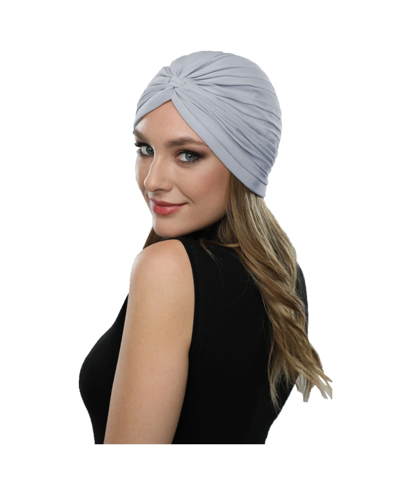 Çapraz Bantlı Açık Gri Hazır Türban Tesettür Havuz Bonesi Açık Gri