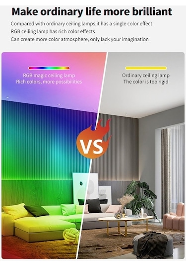 Rgbcw Tavan Lambası Tam Renkli Karartma Akıllı Rf Uzaktan Kumanda Yatak Odası Yuvarlak Tavan Lambası Us Plug Siyah
