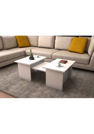 Alina Modern 3'lü Orta Sehpa Zigon Takım 90 CM Beyaz