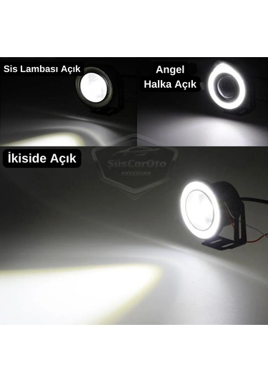 Ford Focus 3 2011-2014 Uyumlu Mercekli Angel Sis Farı Metal Su Geçirmez 76 Mm Beyaz Halkalı Gündüz Far Angel Eyes 2 Adet