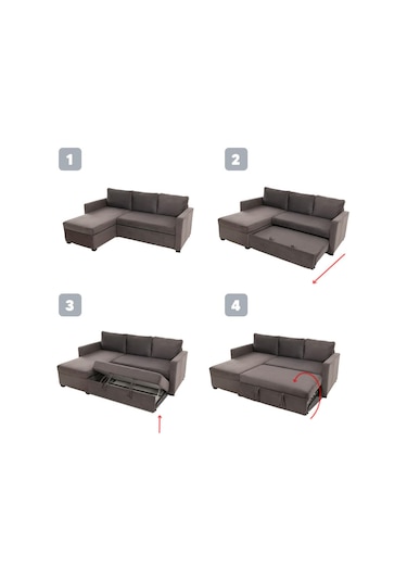 Pafu Kado Yataklı Köşe Koltuk Takımı - Soho Gri Gri