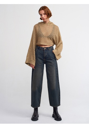 Dilvin Kapşonlu Simli Kimono KazakAltın Altın - Bej