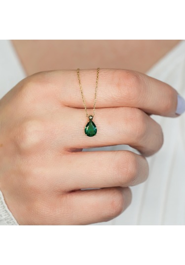 Peridot Damla Taşlı Gümüş Kolye Gm11