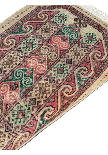 El Dokuma Vintage Eskitme Afgan Seccade 85x150 Renkli Yün Namazlık Çok Renkli