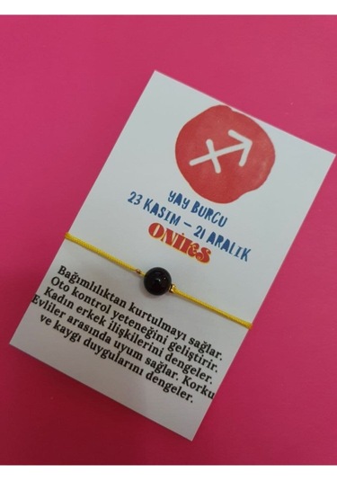 Gümüştel El Sanatları Sertifikalı Yay Burcu Oniks Doğal Taş Ip Burç Bilekliği Çok Renkli