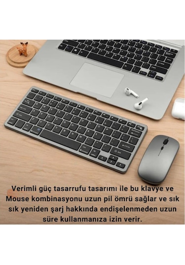 Coofbe Premium 2.4g Kablosuz Bluetooth Klavye Mouse Seti Şarj Edilebilir Telefon Tablet Laptop Klavye Seti