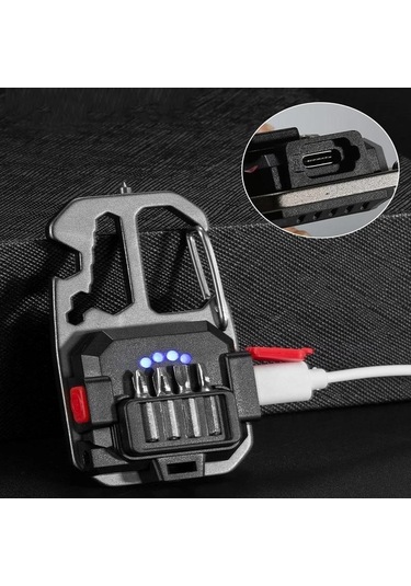 Led Mikro El Feneri Cep Anahtarlık El Fenerleri Usb Şarj Edilebilir Torch Güçlü Mıknatıs Tornavida Çekiç Açık Acil Durum Lambası Black Led Siyah