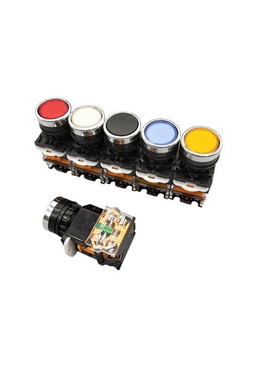 Onoff Anlık/mandal Push Düğmesi Anahtarı 22mm 4 Vidalar Dairesel Küçük Boyut Düz Yuvarlak Panel Kesim La3811bn Kırmızı, Selfreset