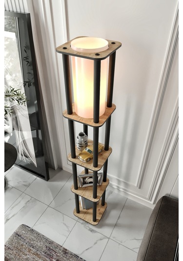 Estantes Kare Raflı Lambader Safir Meşe Şapka Rengi