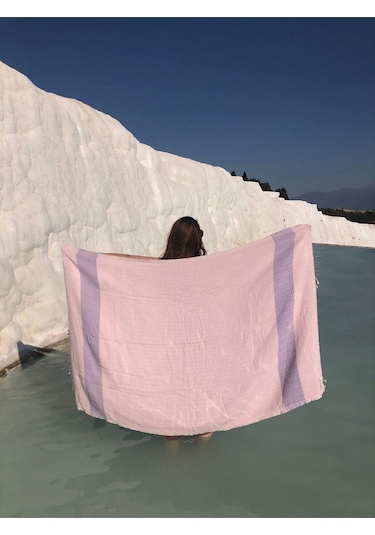 INTERZ 2'li Set Peştemal Plaj Havlusu , %100 Pamuk Mavi - Pembe