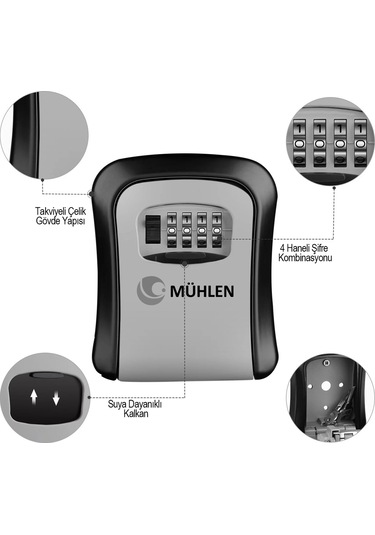 Mühlen Şifreli Çelik Kasa Key 3 Anahtar Kasası Kutusu Anahtarlık