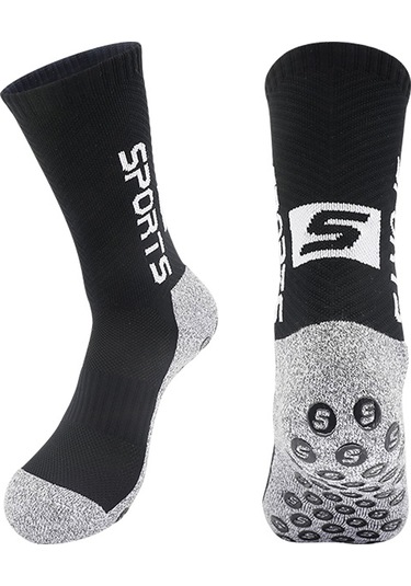 Konesam Erkek Kadın Üniversal Antibakteriyel Deodorant Kaymaz Taban Spor Futbol Çorapları Orta Boy Siyah Siyah