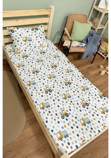 Organik Tek Kişilik Lastikli Çarşaf Seti - Hareketli Tekerlekler Renkli