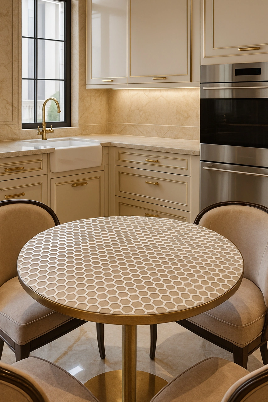 Rona Home Yuvarlak Orta Sehpa Lüks Hasır Pvc Şeffaf Petek Desen Masa Örtüsü Silinebilir, Çeyizlik Beyaz