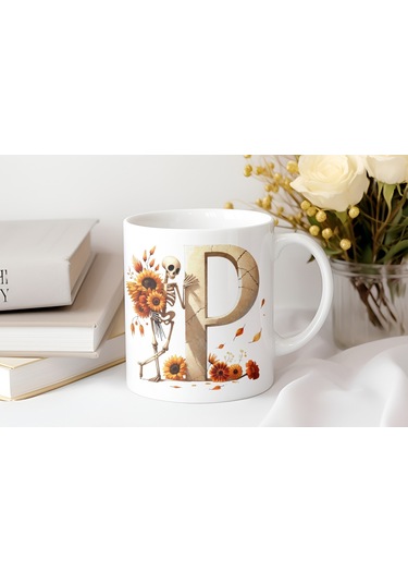 P Harfi Pembe Kareli Kalpli Göz Emojili Kupa Bardak Eğlenceli Kareli Tasarım Kahve Çay Kupası Beyaz