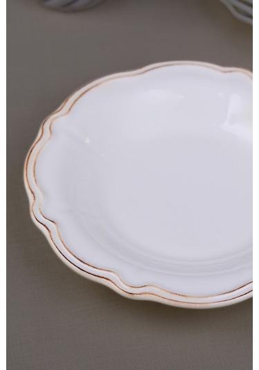 Tabak Evi Porselen Antik Stoneware Çukur Tabak 22cm 6 Kişilik 6 Parça Krem
