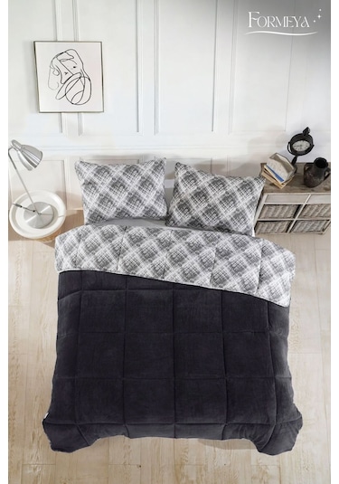 Battal Wellsoft Yorgan Çift Taraflı Yastık Kılıflı 215x235 Cm Siyah