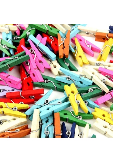 Renkli Mini Ahşap Mandal 100 Adet