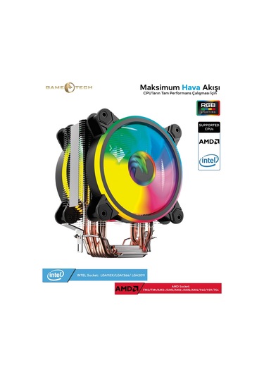 Gametech Hd6.2 Rgb 6 Bakır Boru Kule Tipi Amd Intel İşlemci Fanı