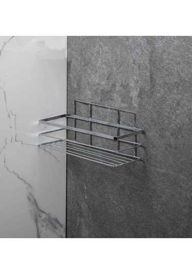 Banyo Köşe Rafı Tek Katlı Şampuanlık Vidalı + Vakumlu Tuvalet Kağıtlık Krom