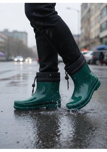 Konçlu Peluşlu Unisex Potin Kadın Yağmur Botu 36-40 Yeşil Yeşil
