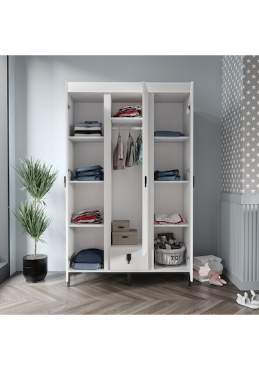 Afilli Rose 3 Kapaklı Tek Çekmeceli Dolap Beyaz