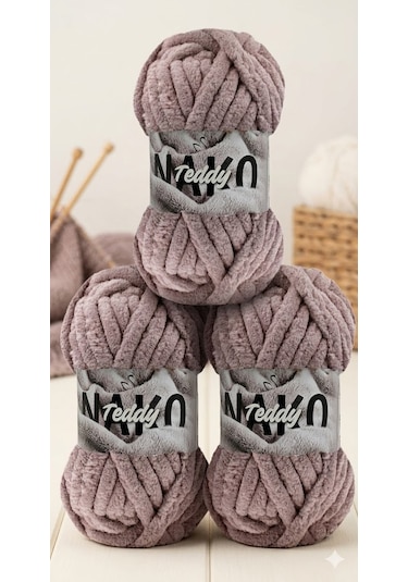 Teddy Peluş Dokulu Yumuşak El Örgü Yünü 13953 Pudra-3'lü Set