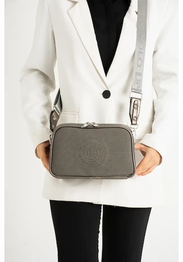 Just Polo Kadın Günlük Kullanıma Uygun Lakoste Ayarlanabilir Askılı Lüks Omuz Çantası Shoulder Bag Gri