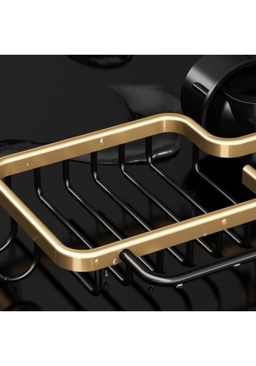 Novahub Siyah Altın Mutfak Lavabo Drenaj Rafı, Musluk Tutucu, Sünger Ve Fırça Organizatör, Banyo Ve Mutfak İçin/ Altın - Siyah