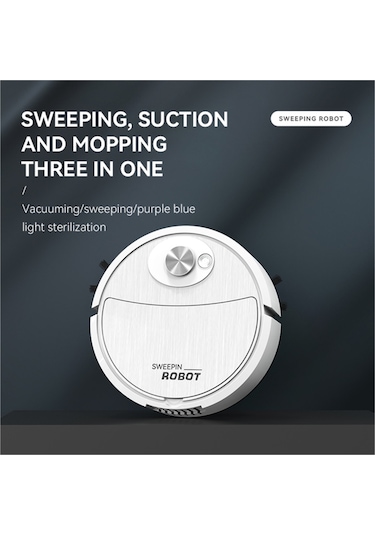 Geeroyoo 3 Ü 1 Arada Robot Süpürge Paspas, Usb Şarjlı Akıllı Otomatik Ev Temizleme Cihazı 99 Karakter Beyaz