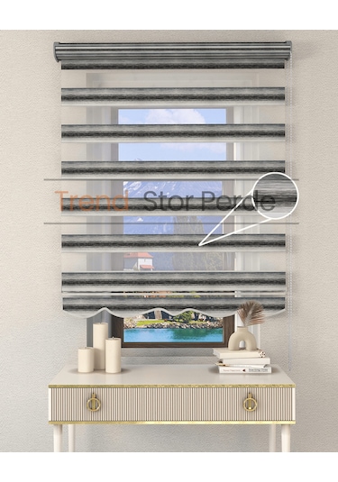 Siyah Yeşil Geçişli Etek Dilimli Zebra Stor Güneşlik Perde Kırık Siyah-yeşil