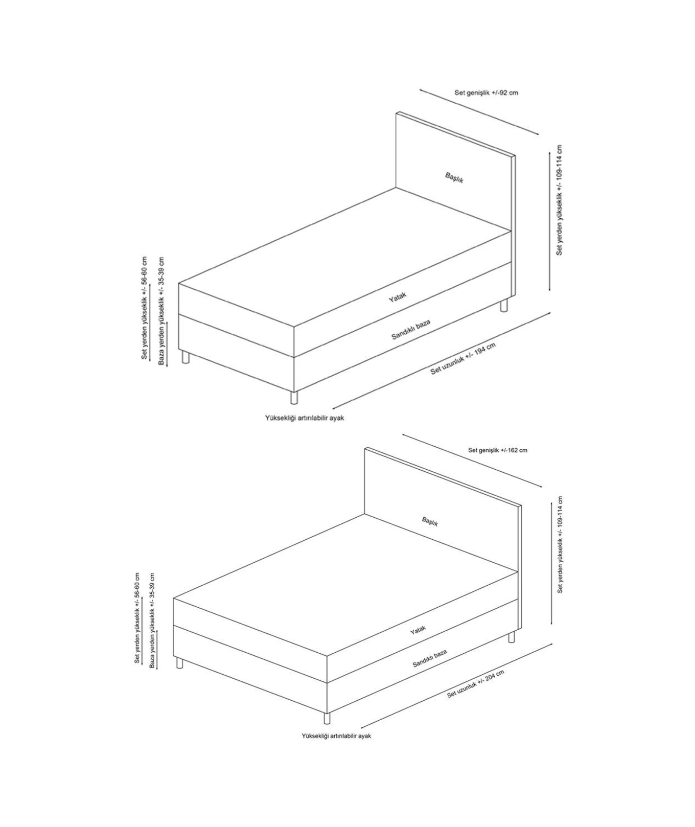 Vitalia Baza Başlık Seti - Açık Gri 160x200 160 x 200 CM
