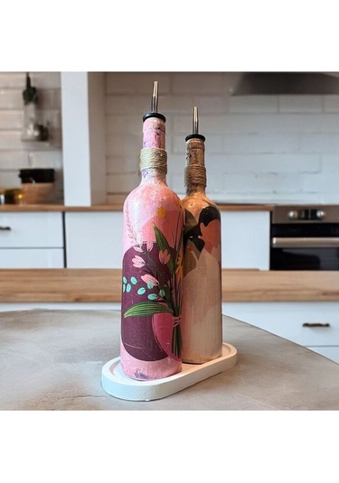 Yerli Kadın Ve Pembe Çiçek Motifli Özel Tasarım Yağdanlık-sirkelik Sosluk Seti Ev-mutfak Dekoru Çok Renkli