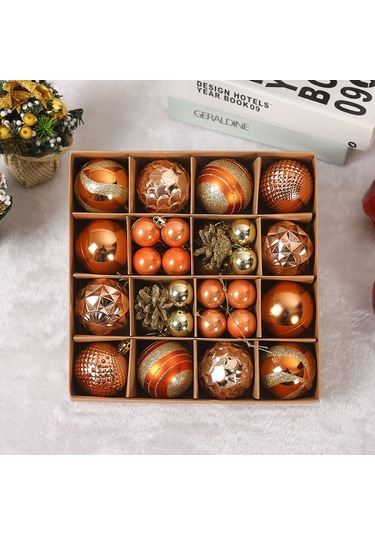 Noel Hediyesi 6cm Boyalı Şeffaf Kutulu Noel Topu Seti Noel Ağacı Süsü Kolye Bronz