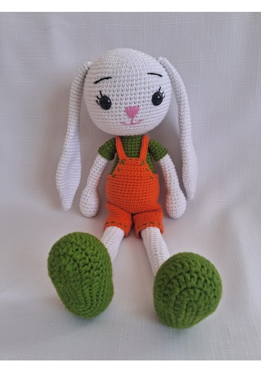 Amigurumi Yeşil Turuncu Uykucu Tavşan Oyuncak