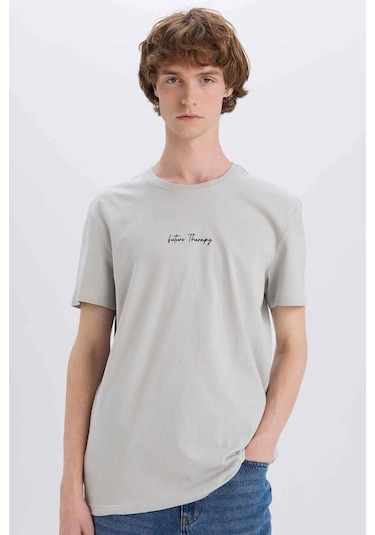 DeFacto %100 Pamuk Slim Fit Dar Kesim Bisiklet Yaka Baskılı Kısa Kollu Tişört X3932AZ25SMGR91