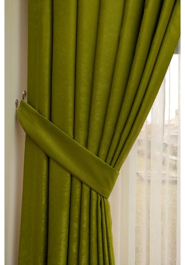 Evdepo Home Fıstık Yeşil Düz Renk Soft Fon Perde Tek Kanat Yeşil