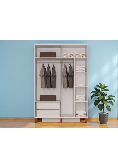 Gülce 4 Kapaklı Çekmeceli Mdf Membran Dolap Gardırop Beyaz