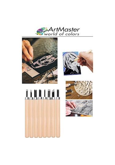 Linol Oyma Seti 19 Parça 1 Paket Ve Kretuar Bıçak Seti Ahşap Saplı Oyma Kesme Bıçak Seti Linol Bıçaklı Linolyum Baskı