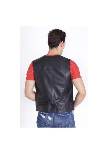 Hakiki Deri Siyah Yelek Siyah