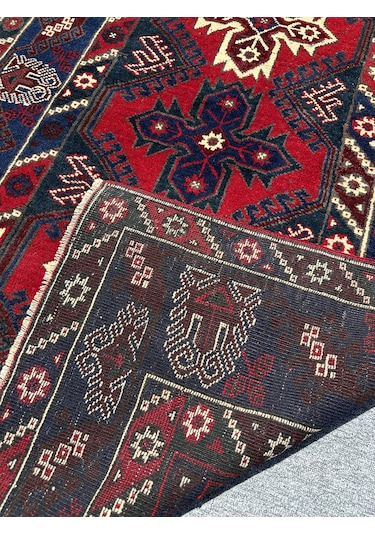 El Dokuma Döşemealtı Halısı 118x190 Kırmızı Lacivert Yün Halı Kırmızı