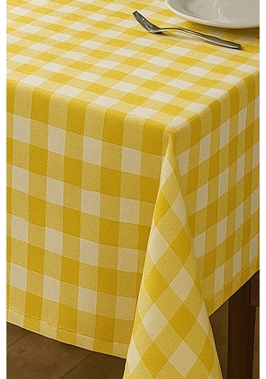 Mira Home Kareli Masa Örtüsü Sofra Bezi 160x220 Cm Rustik Sarı